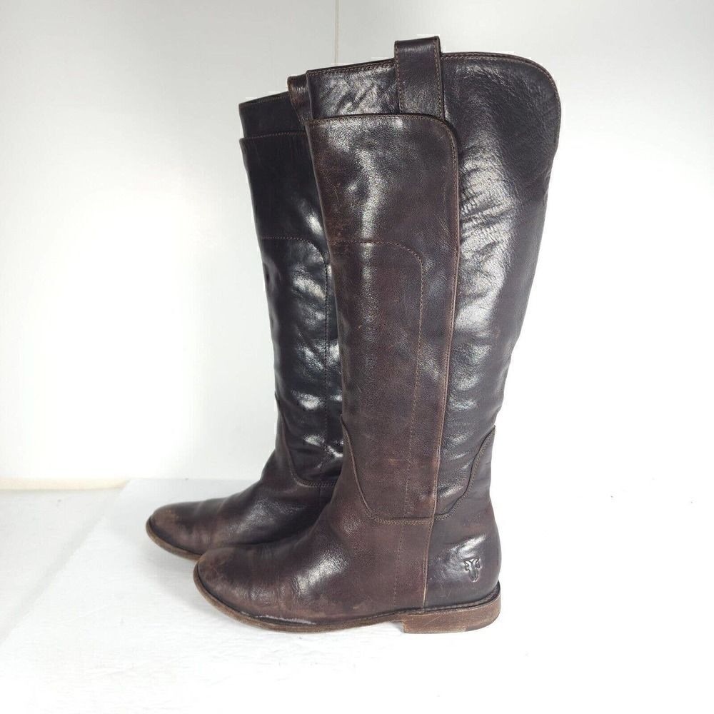 Frye Women's Paige Us7,5b Distressed Leather Brown Tall Equestrianriding Boots